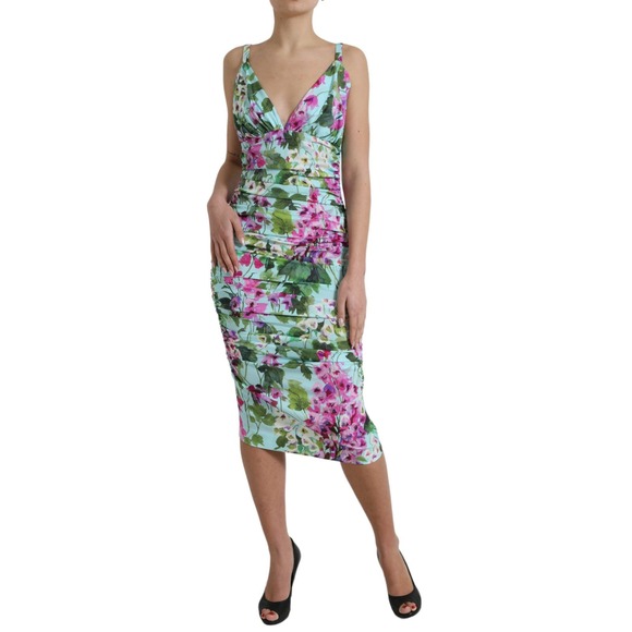 ❌Sold Dolce & Gabbana GORGEOUS Multicolor Floral V-neck Sheath Midi Dress - Picture 1 of 6